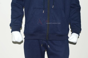 Navy 100% Organic Cotton Hooded Sweatsuit Two Piece <b>Set</b> Premium Fleece Regular Fit Jogging Pants Pullover Top Custom Embroidery - Product Image 3