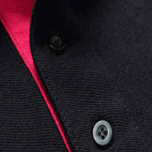 Polo Negro para Hombre, Manga Corta, Corte Regular, Tejido de Punto, Ribete en Contraste, Color Sólido Informal - Product Image 2
