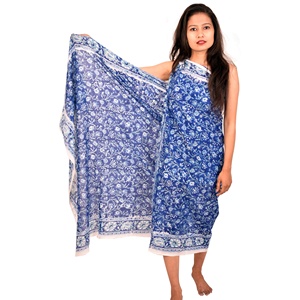 ผ้าคลุมศรีษะ sarong ผ้าฝ้ายนุ่มพิมพ์ลายดอกไม้สไตล์อินเดียสำหรับผู้หญิงงานฝีมือสีฟ้า - Product Image 4