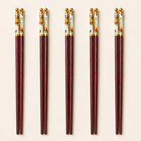 Baguettes de luxe réutilisables en bambou écologique de 24,5 cm, couleur naturelle, motif grain de fruit rouge, tête en forme de gourde, taille personnalisée moderne