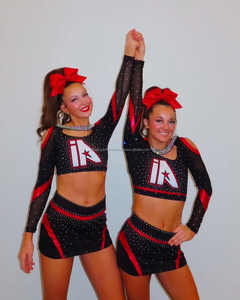 Recién llegado, uniformes de porristas verdes personalizados para mujer, traje de líder de porristas con estampado de diamantes de imitación - Product Image 1