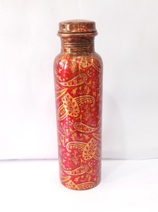 Botella de Agua de Cobre Puro con Mandala de Geometría Sagrada, Recubrimiento Blanco, Antiderrames, Reutilizable, Minimalista para Viajes - Product Image 6