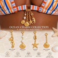 Pendentif en or 18 carats plaqué PVD, résistant à l'eau et inaltérable, motif vie marine, accessoires pour femme, breloques de bikini, maillot de bain, acier inoxydable, ambiance estivale