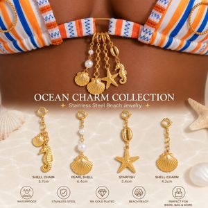 จี้รูปสัตว์ทะเลเคลือบทอง 18K PVD กันน้ำ ไม่หมอง สำหรับผู้หญิง สไตล์ซัมเมอร์ ชาร์มสำหรับชุดบิกินี่ ชุดว่ายน้ำ สแตนเลส - Product Image 5