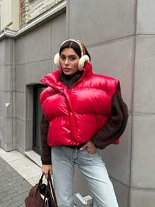 GRACE COLLECTION Gilet matelassé pour femme en peau de mouton bleu marine avec col à capuche et fermeture éclair, idéal pour l'automne, manches longues en denim - Product Image 6