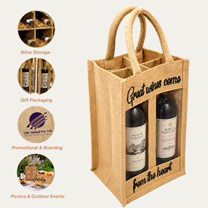 Premium Fashion Jute Wine <b>Bottle</b> <b>Gift</b> <b>Bag</b> with Clear PVC Window Reusable Eco Friendly Carrier for <b>Gift</b> Packaging Retail - Product Image 4