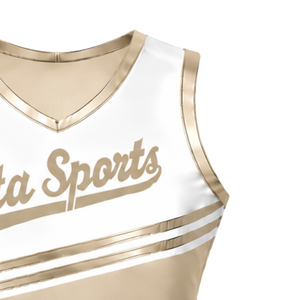 Maillot de cheerleading beige sans manches, crop top personnalisé, uniforme sportif, tenue d'entraînement d'équipe, vêtements de performance athlétique - Product Image 3
