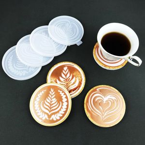 Custom <b>Epoxy</b> Resin Coasters for Home & Office Round Silicone <b>Coffee</b> Coaster Mats With Latte Art Design Reusable Modern <b>Table</b> Pad - Product Image 1