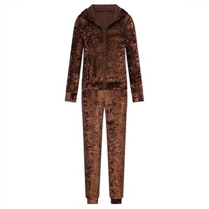 Ladies Velvet Co Ord Set Long Sleeve Jacket and Elastic Waist Pants Comfortable Winter Fashion Outfit - Product Image 1