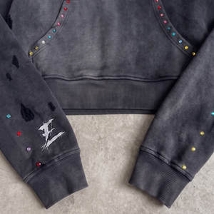 เสื้อฮู้ดดี้ผ้าฝ้ายแท้ 100% ทรงโอเวอร์ไซส์ ตกแต่งด้วยคริสตัล  ระบายอากาศได้ดี แห้งเร็ว ให้ความสบายสูงสุด สีซีดแบบซันเฟด ทรงครอป - Product Image 3