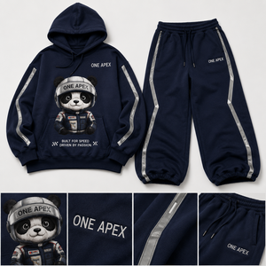 ชุดเซ็ตแฟชั่นพรีเมียม เสื้อฮู้ดดี้และกางเกงจ็อกเกอร์ลายแพนด้าสีกรมท่า พร้อมแถบสะท้อนแสง ผ้าฟลีซหนานุ่ม ใส่ได้ทั้งชายและหญิง สไตล์สตรีทแวร์ รับผลิตแบบ OEM ODM - Product Image 4