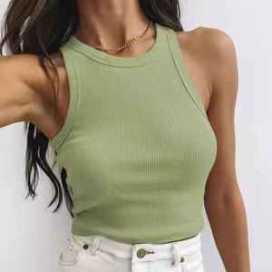 Débardeur côtelé sans manches en polyester blanc uni respirant pour femme – Vente en gros pour l'été - Product Image 5