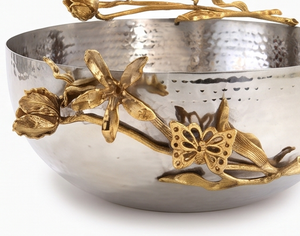 Handmade Metal Bowl With Gold Flower And <b>Butterfly</b> Design Polished Surface <b>Decorative</b> Serving Bowl For Gifting - Product Image 4