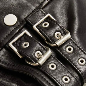 Blouson moto en cuir véritable pour femme, noir, manches longues, fermeture éclair, col montant, style automne, avec rivets - Product Image 6