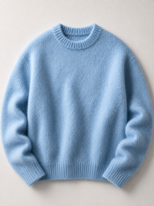 Pull en mélange de mohair bleu clair pour homme, anti-rides, à rayures vintage, à manches régulières, tricoté, standard, pour l'hiver - Product Image 1