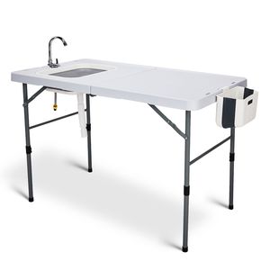 Tavolo Pieghevole Portatile da 50 Pollici per Pulizia Pesci con Tubo di Scarico e Cestino, Stazione Lavello Pieghevole per Campeggio Esterno - Product Image 3