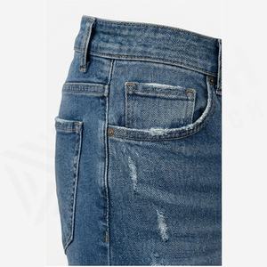 Jean en denim déchiré coupe droite pour homme, taille haute, coupe slim, en coton, délavé, style décontracté, idéal pour le printemps - Product Image 5