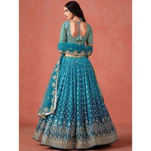 Superbe Lehenga Choli en Georgette Brodé Bleu Grande Taille pour Sangeet - Product Image 6