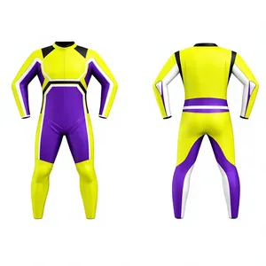 Traje de Motociclismo para Hombre, Manga Larga, Bloques de Color Amarillo y Morado, Spandex y Nailon, Secado Rápido, para Todas las Estaciones - Product Image 1