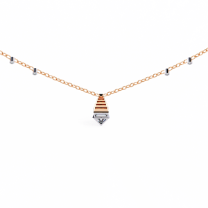 Collier pendentif en or rose 14 carats à motif géométrique pour femme, serti de diamants de laboratoire taille baguette et taille triligne, bijoux modernes - Product Image 5