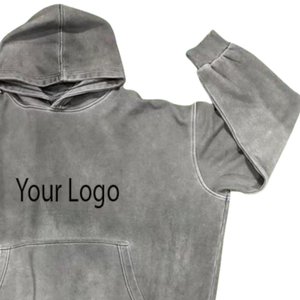 Sudadera con Capucha Gris Lavado con Logotipo Personalizado, Sudadera con Capucha Estilo Vintage con Bolsillo Canguro, Sudadera con Capucha Unisex de Algodón Grueso - Product Image 2