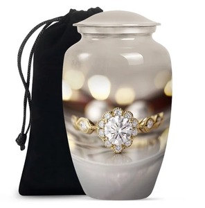 Urna Funeraria de Aluminio Grande con Diseño de Anillo de Diamantes Plateados para Cenizas Humanas Adultas, Personalizable y Decorativa, con Bolsa de Terciopelo - Product Image 1