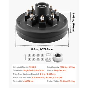 1 paquete de tambor de freno eléctrico para remolque, 8 orificios, círculo de pernos de 4 pulgadas, larga vida útil, para ejes de remolque de 7000 lb, tambor de freno duradero para - Product Image 3