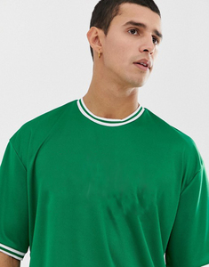 <b>Men's</b> <b>Green</b> Solid Color Short Sleeve T-Shirt With Contrast Trim O-Neck Regular Fit Casual Knitted Cotton <b>Top</b> - Product Image 2