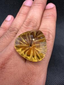 Natural Lemon Quartz <b>Honey</b> Yellow Big Size Trillion Cut Carving 62.50Carats Loose Gemstone Color Play for Beautiful Pendant - Product Image 3