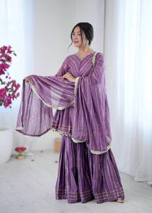 Ensemble de tenue Sharara ethnique Mal Chanderi fait main pour les occasions festives - Product Image 3