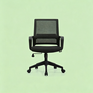 Chaise de bureau ergonomique moderne en maille AY, réglable en hauteur, pivotante, avec accoudoirs fixes, dossier ouvert, en plastique, noire - Product Image 1