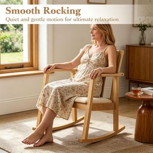 Fauteuil à bascule ergonomique en bois massif, robuste, pour intérieur, avec dossier respirant en forme d'échelle, chaise de relaxation naturelle - Product Image 3