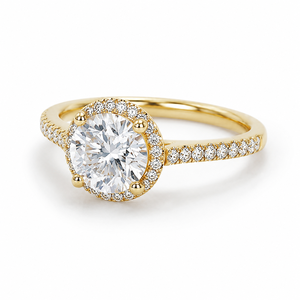 Anillo de Compromiso de Lujo al por Mayor con Halo de Diamantes Cultivados en Laboratorio en Oro Amarillo, Anillo Nupcial con Diamantes Redondos Pavé, Chapado en Rodio para Mujer - Product Image 2