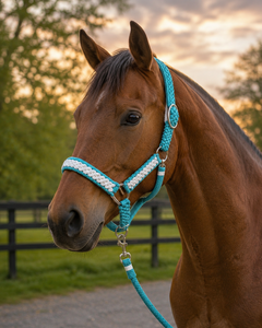 <b>Light</b> blue with white braided Mini Adj Nylon Horse Halter - Product Image 1