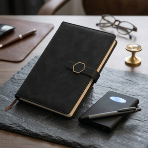 Agenda Ejecutiva Aurelux A5 de Cuero Sintético Negro, con Bolígrafo, Tarjetero, Estuche, Planificador de Reuniones de Oficina, Logotipo Personalizado Corporativo - Product Image 3