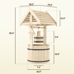 Fioriera Classica in Legno a Forma di Pozzo dei Desideri con Secchio Sospeso e Foro di Drenaggio per Giardino e Patio, Vaso in Stile Naturale per Esterni - Product Image 3