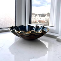Bol de service décoratif en résine polie, écologique, en forme de fleur, artisanat avec design pailleté pour la table, vente en gros