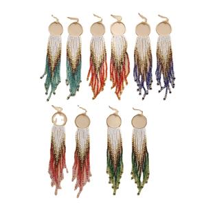 Boucles d'oreilles pendantes faites à la main, style bohème vintage, grandes, longues, à pampilles et perles, avec grand cercle à franges, par MD HANDICRAFTS - Product Image 1