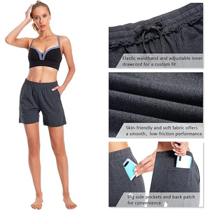 Shorts de cintura alta para mujer con diseño de forro polar, cinturón, bolsillos laterales, espalda fruncida con cordón y ajuste relajado para estar en casa. - Product Image 5
