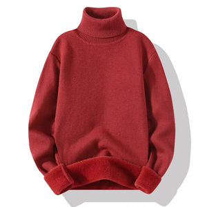 เสื้อสเวตเตอร์คอสูงสำหรับผู้ชาย สีพื้น ผ้าฟลีซบุขนด้านใน เสื้อกันหนาวแขนยาวปกติ ผ้าอะคริลิกป้องกันขนร่วง - Product Image 5