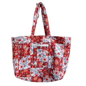 Sac fourre-tout matelassé à fleurs bleues réversibles en coton imprimé à la main sacs fourre-tout pour femmes - Product Image 1