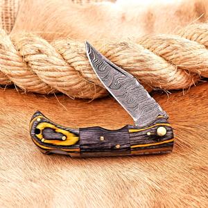 มีดพับเหล็กดามัสกัสเกรดอุตสาหกรรม Nordic Forge ด้ามไม้ Pakka พร้อมปลอกหนัง พกพาสะดวก ใช้สำหรับล่าสัตว์ ตั้งแคมป์ และกิจกรรมกลางแจ้งอื่นๆ - Product Image 3