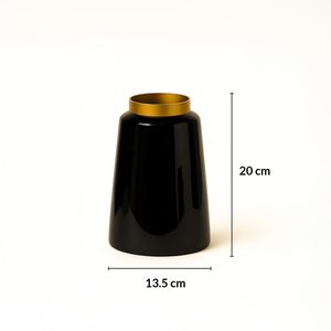 Maceta de Metal para Flores, Florero Cilíndrico Negro con Diseño de Anillo Dorado y Textura Brillante para Uso en Interiores y Exteriores - Product Image 2