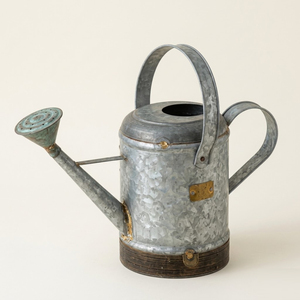 Vintage Galvanized Metal Watering Can with Diamond Embossed Pattern and Dual Wooden Handles Decorative Rustic Farmhouse Style - Product Image 6