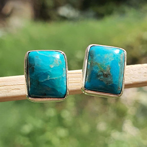 925แฮนด์เมดต่างหูเงินสเตอร์ลิงสี่เหลี่ยมสีฟ้าเทอร์ควอยซ์ชุบทองสำหรับของขวัญงานหมั้นงานแต่งงานขายส่ง - Product Image 4