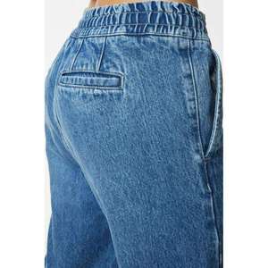 Jean en denim délavé taille haute coupe ample jambe large pour femme grande taille, style décontracté, longueur intégrale, en coton, idéal pour l'automne - Product Image 4
