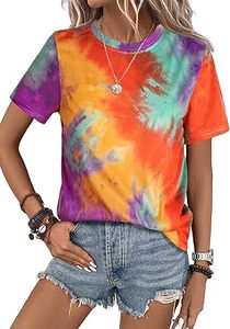 Camiseta de verano informal para mujer, con estampado tie-dye, para playa, natación, transpirable, holgada, para gimnasio, entrenamiento, yoga, camisetas tie-dye. - Product Image 3
