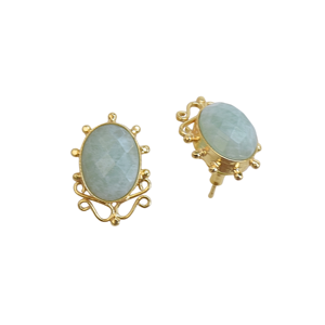 Boucles d'oreilles clous vintage plaquées or avec jade, serties d'ovales en alliage, bijoux fantaisie pour femme en amazonite - Product Image 5