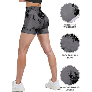 Tie Dye Seamless Yoga Shorts Women Black Grey Printed <b>Booty</b> Shorts High Waist Tummy Control Workout Gym Biker Shorts - Product Image 5