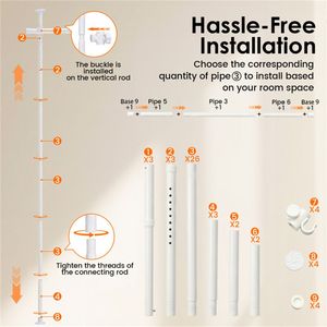 Asta per Tende a L Regolabile 71 cm x 360 cm x 10 cm (10 piedi) Bianca, Resistente, Senza Foratura, per Divisorio Stanza - Product Image 6